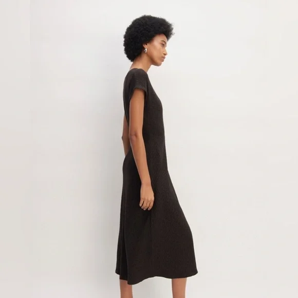 Everlane The Rib-Knit Cap-Sleeve Midi Dress Size L Black EUC - Picture 2 of 16